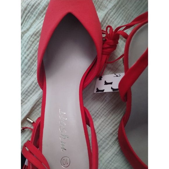 MySoft Lace up Red Closed-Toe low Heels Size:10M - Picture 3 of 7